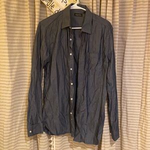 The grunion run men’s button up shirt size large, denim blue
